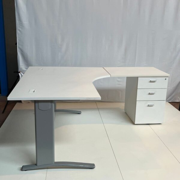 Bureau d'angle avec caisson blanc