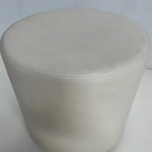 Pouf rond en cuir blanc – Image 2